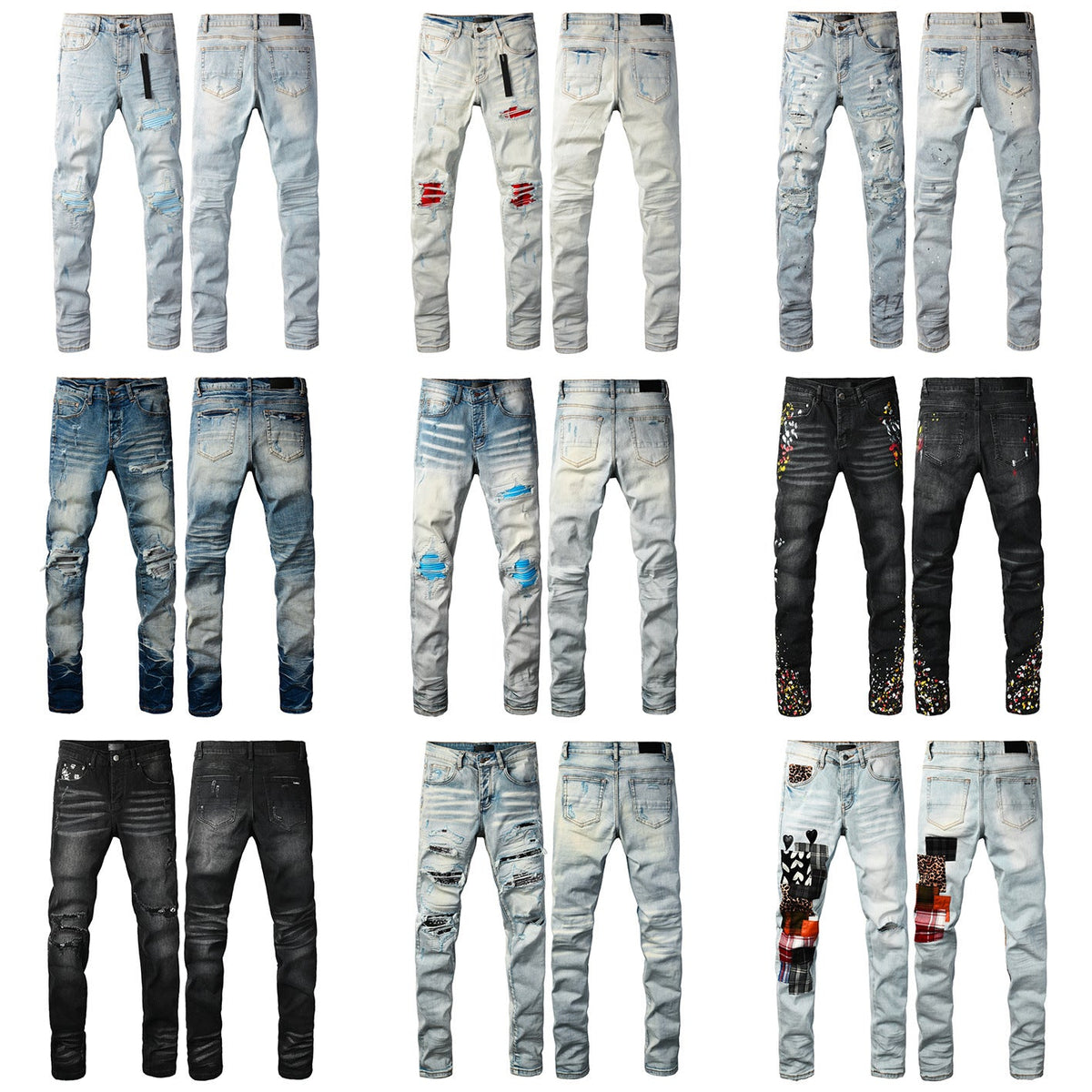 Men's Slim Fit Distressed Jeans with Ripped Knees