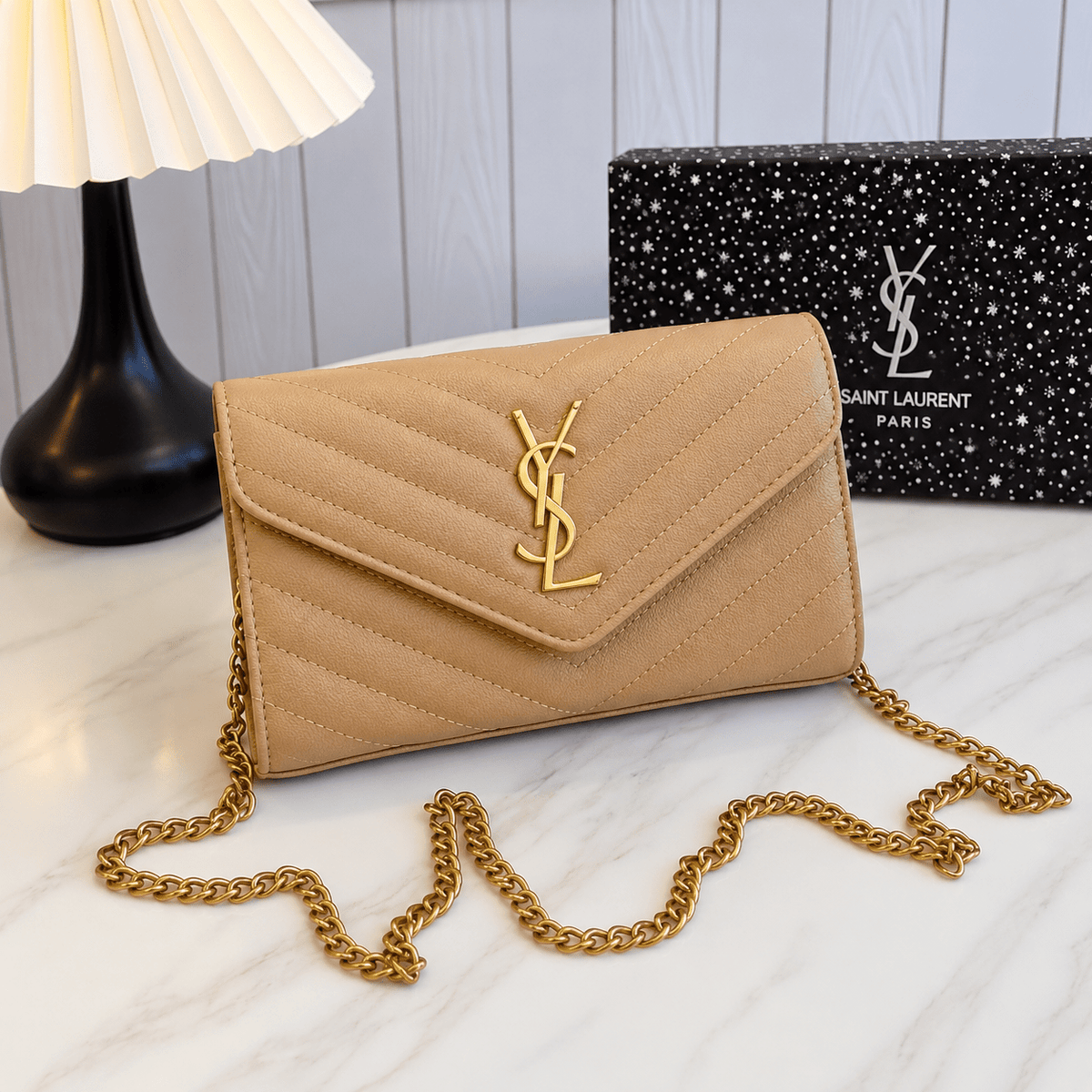 Quilted Envelope Crossbody Bag with Chain Strap