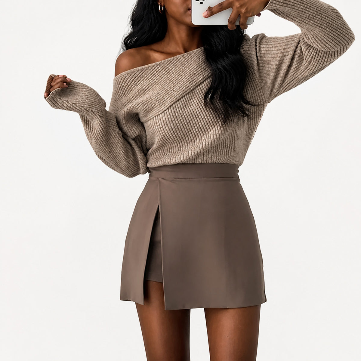 Women's High Waist Asymmetric Mini Skirt with Front Slit