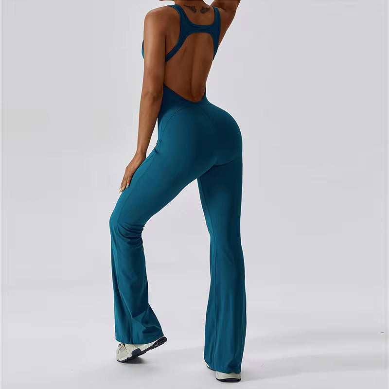 Women's Performance V Jumpsuit Gym Set - Yoga and Fitness Bodysuit