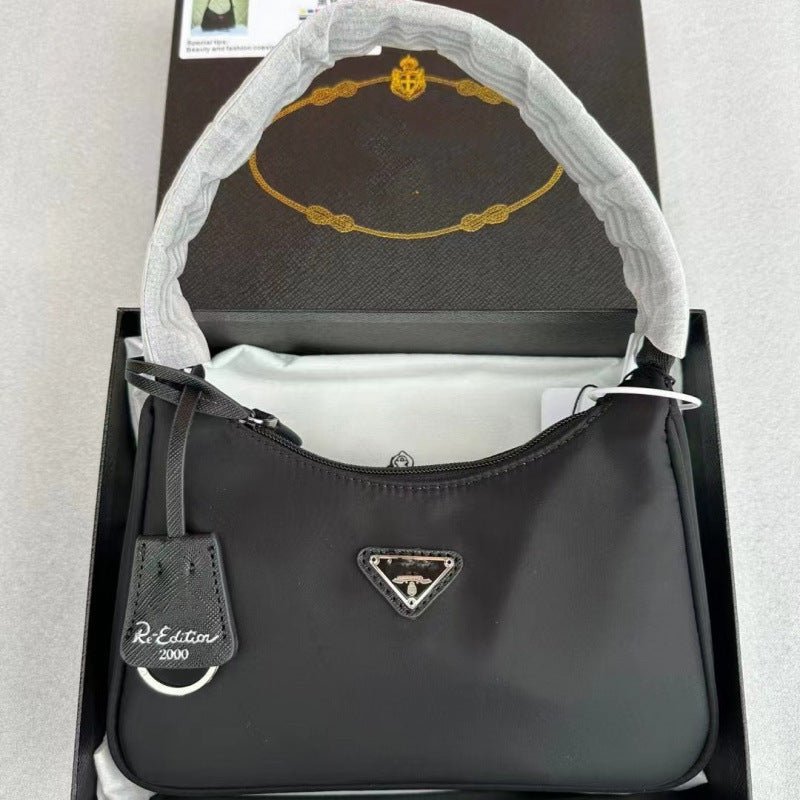 Women's Baguette Shoulder Bag with Top Zipper and Adjustable Strap
