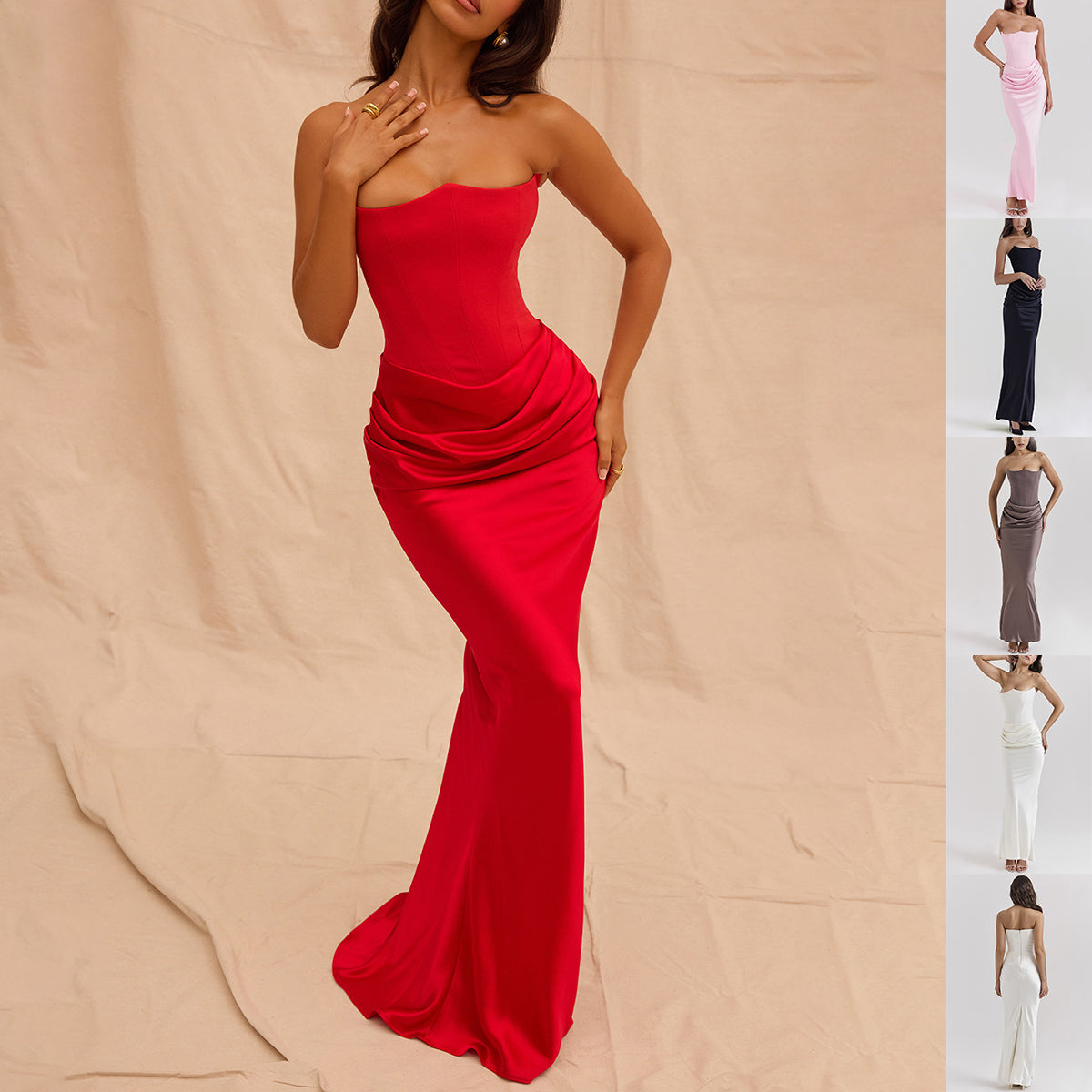 Elegant Backless Bandeau Tube Maxi Dress Evening Events Womens Fashion Gown Timeless