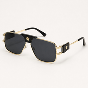 Oversized Shield Sunglasses with Metal Frame and Decorative Bridge Detail