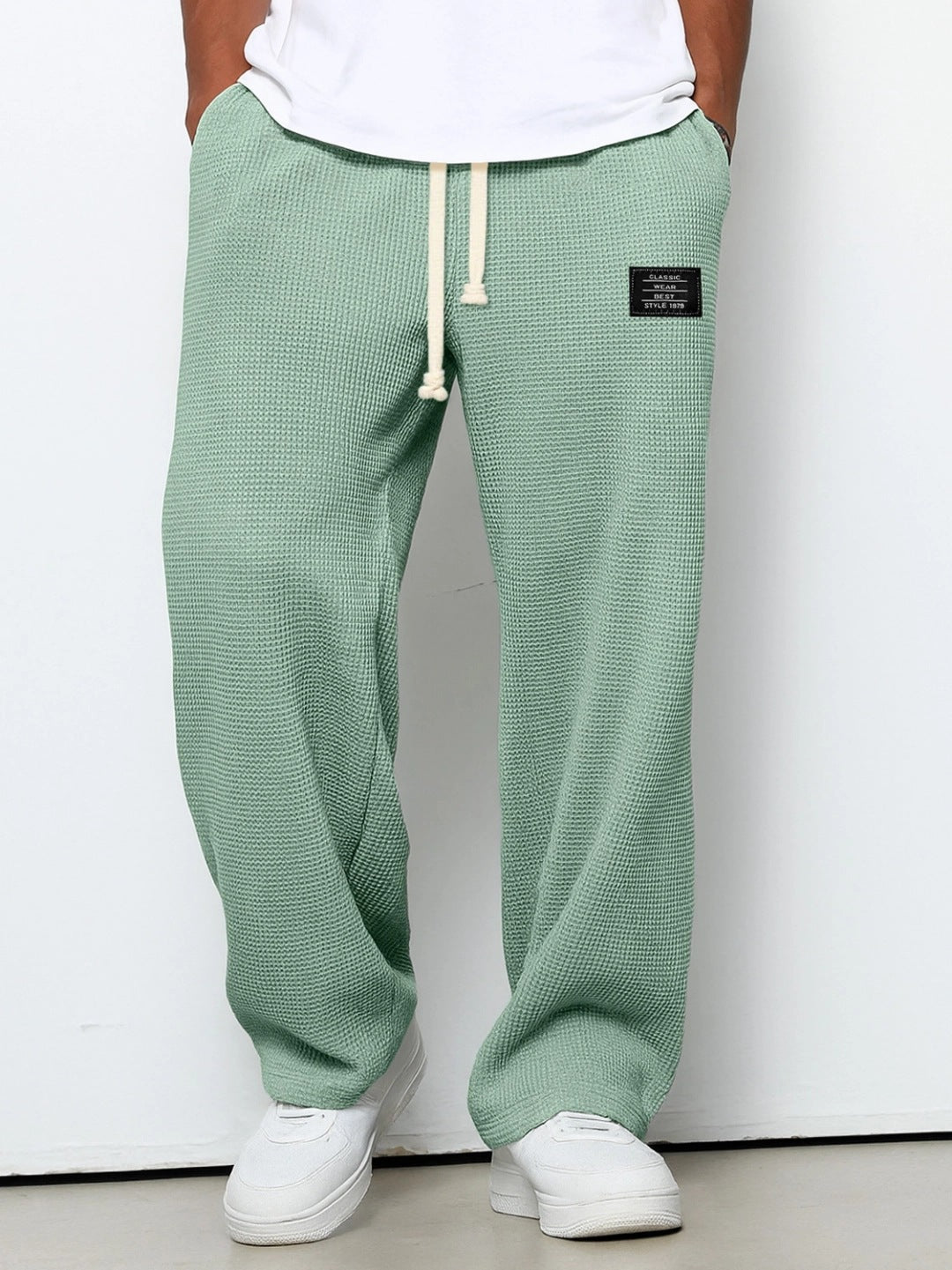 Premium Waffle Texture Straight Leg Joggers With Drawstring Pockets For Urban Everyday Luxury