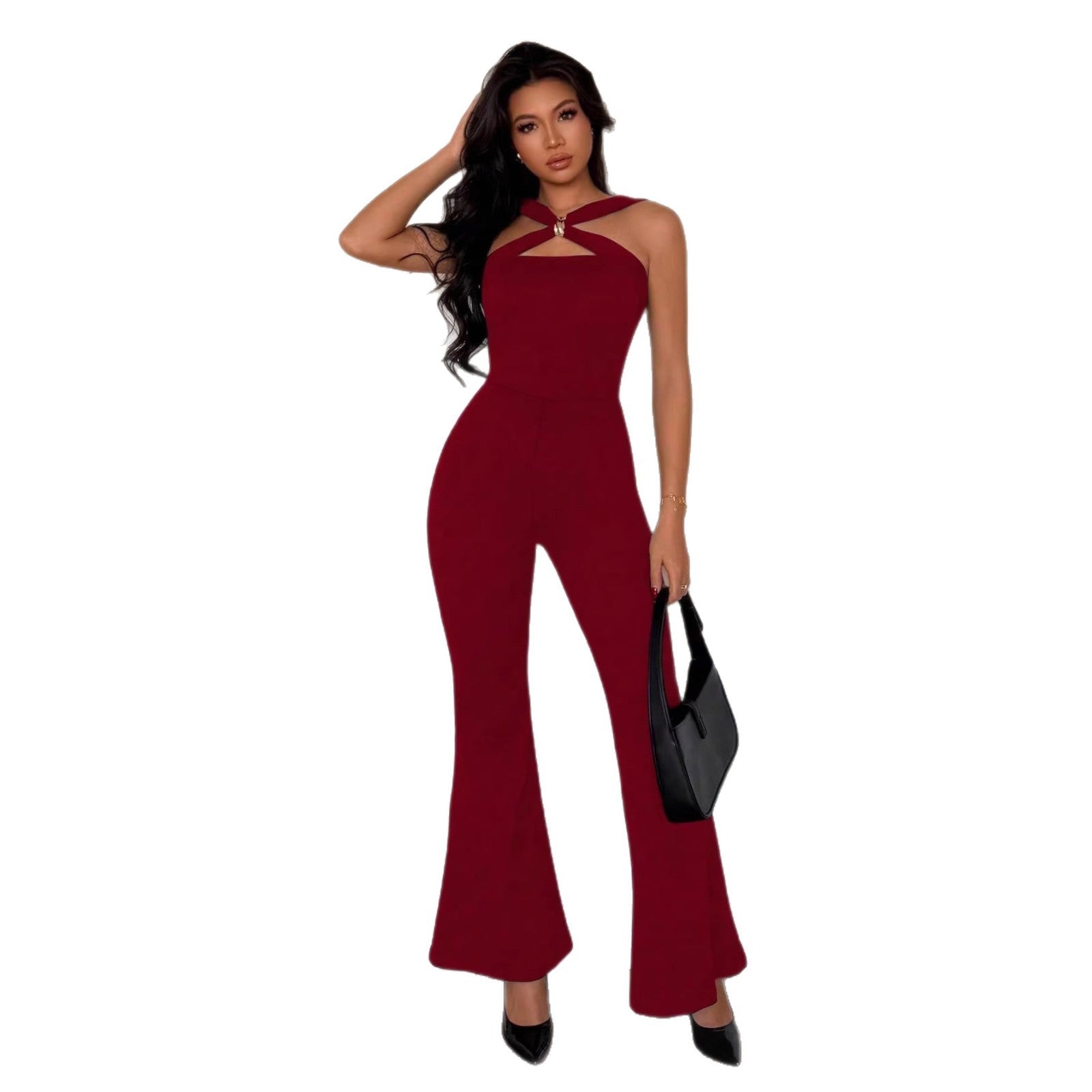 Buckle Accent Flared Jumpsuit With Sleek Silhouette For Effortless Day To Night Style