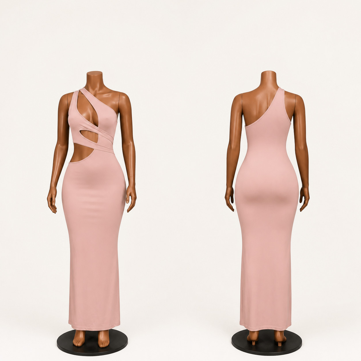 One Shoulder Cutout Maxi Dress with Draped Cross Front
