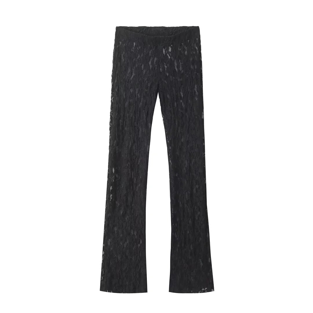 Women's High Neck Long Sleeve Sheer Patterned Jumpsuit