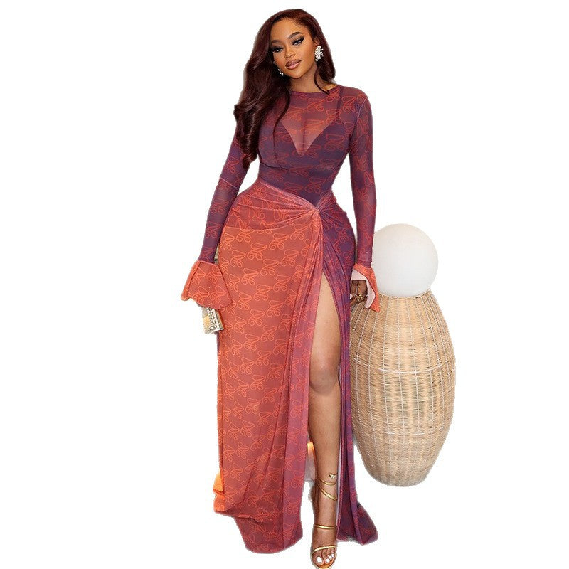 Asymmetrical Wrap Sheer Dress With High Low Hem For Evening Wear And Modern Silhouette