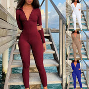 Contour Ribbed Zip Up Jumpsuit With Streamlined Silhouette For Effortless Everyday Chic
