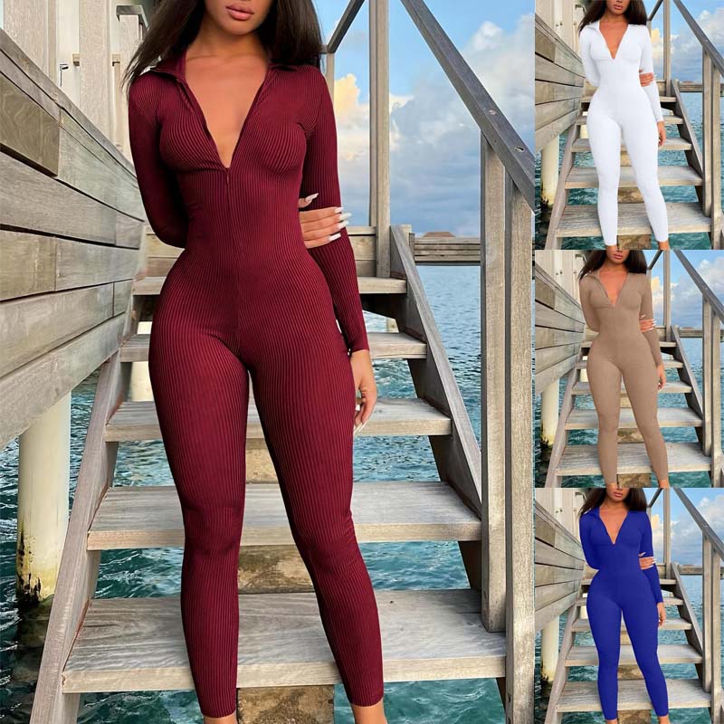 Contour Ribbed Zip Up Jumpsuit With Streamlined Silhouette For Effortless Everyday Chic
