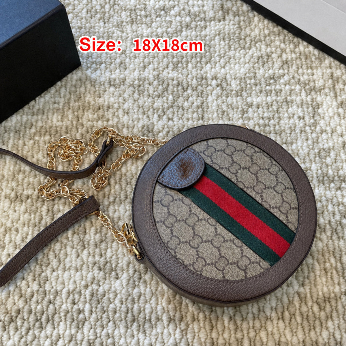 Round Patterned Crossbody Bag with Chain Strap
