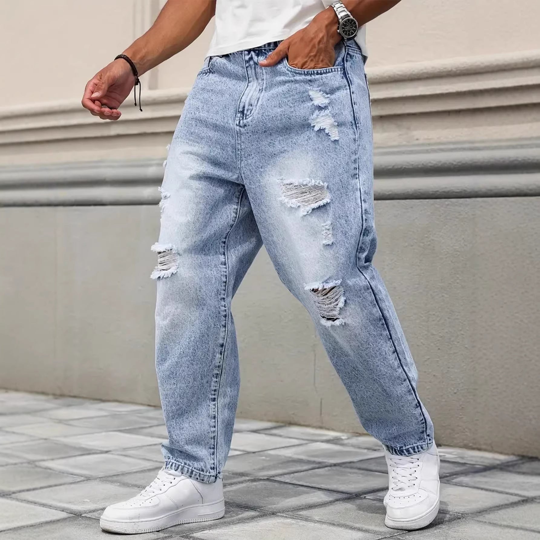 Prestige Straight Ripped Trousers