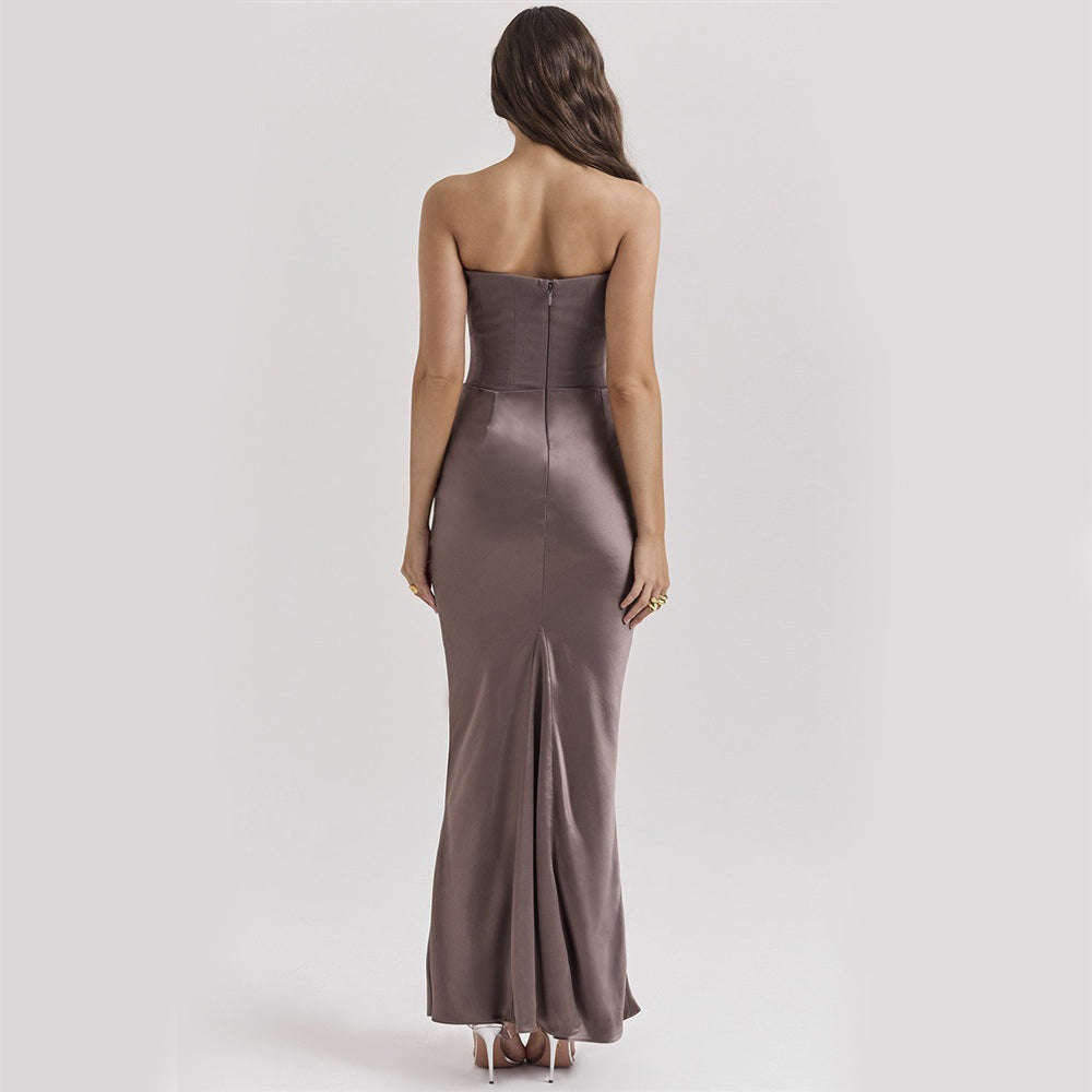 Elegant Backless Bandeau Tube Maxi Dress Evening Events Womens Fashion Gown Timeless