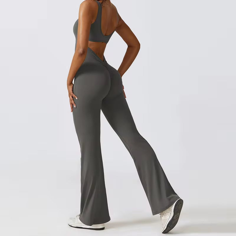 Women's Performance V Jumpsuit Gym Set - Yoga and Fitness Bodysuit