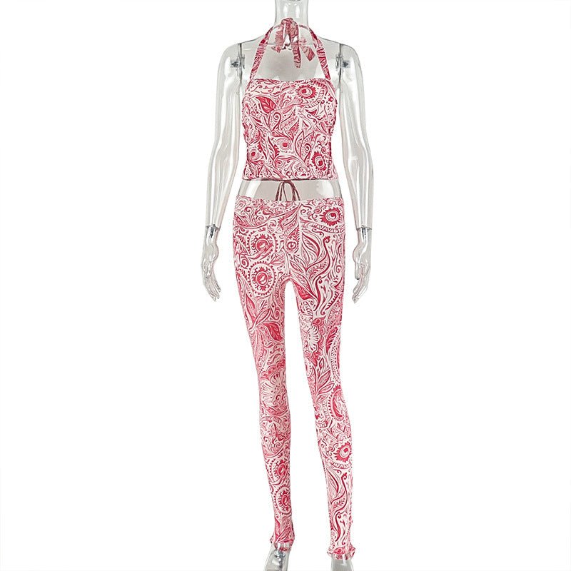 Women's Paisley Print Corset Top and Fitted Pants Set