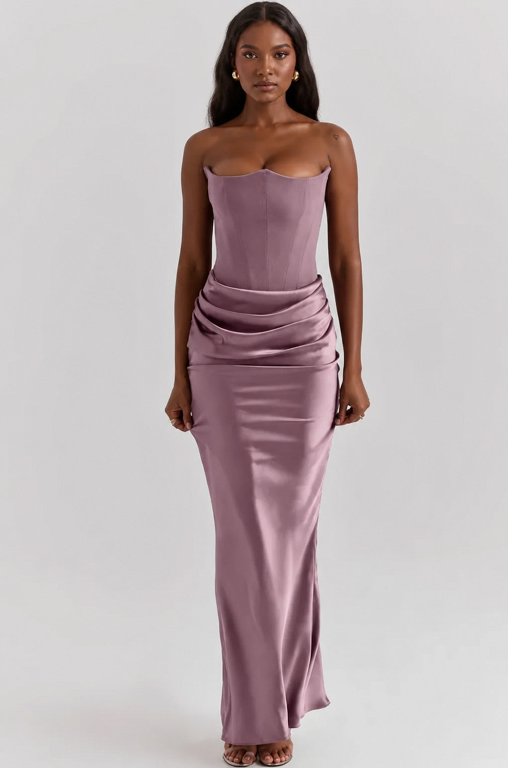Women's Strapless Backless Ruched Mermaid Maxi Dress