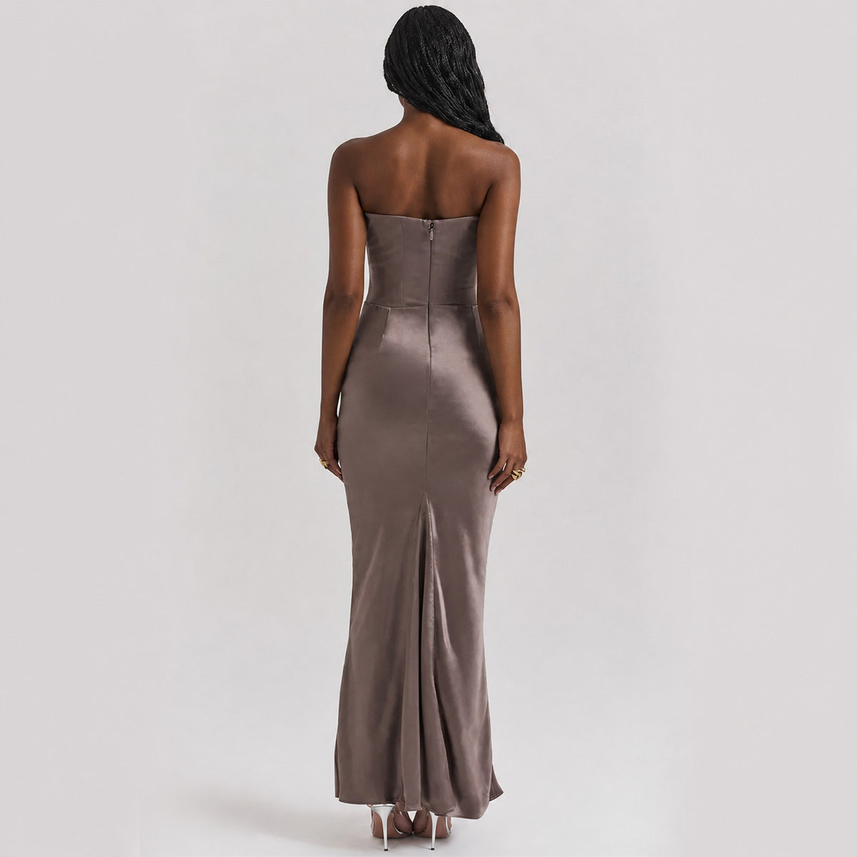 Women's Strapless Backless Ruched Mermaid Maxi Dress