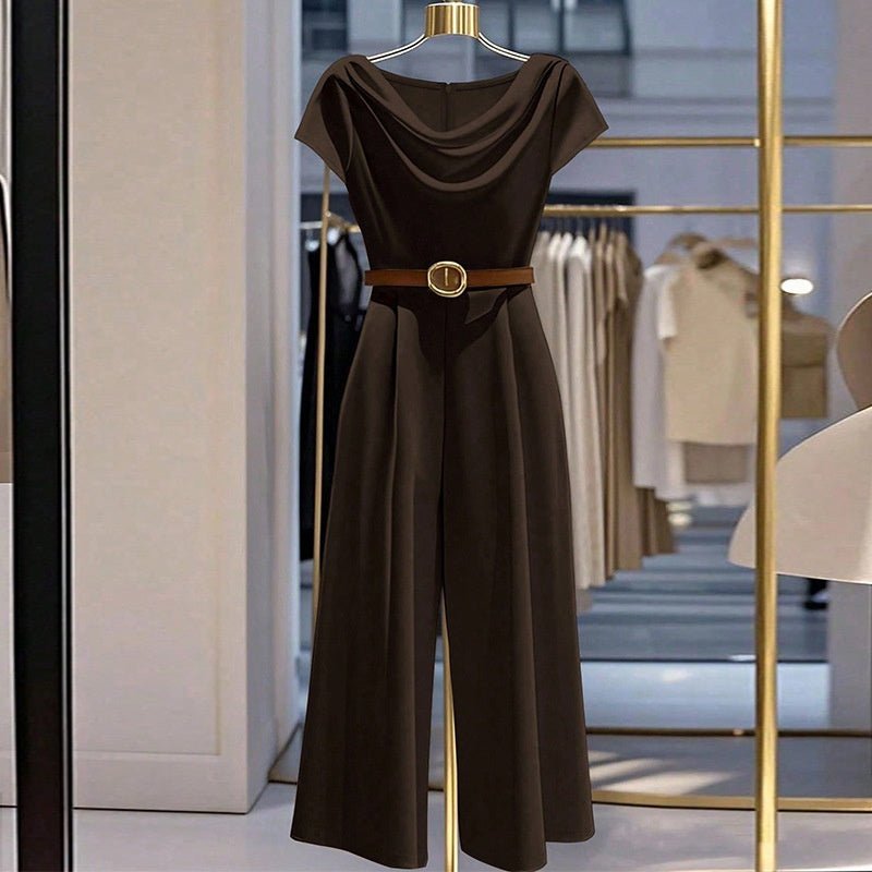 Women's Cowl Neck Short Sleeve Wide Leg Jumpsuit