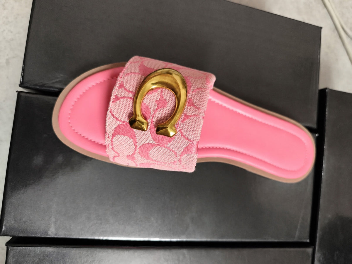 Women's Patterned Wide Band Flat Slide Sandals