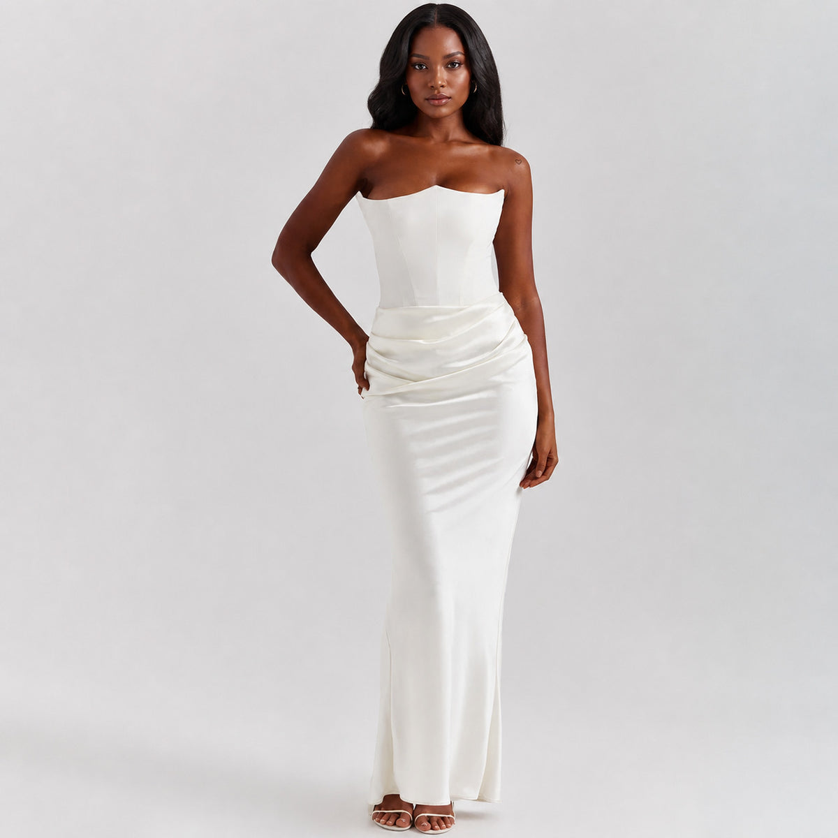 Elegant One-Shoulder Backless Satin Dress with Slit for Women - Summer Slim-Fit Solid Color Design