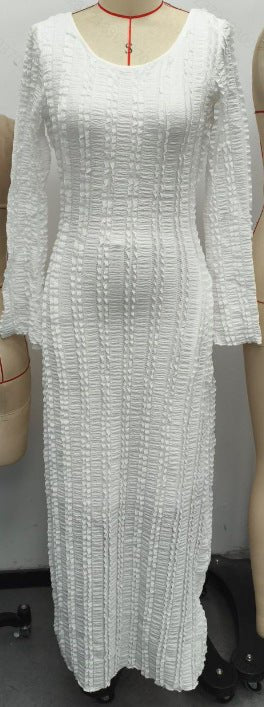Women's Ribbed Round Neck Long Sleeve Maxi Dress with Open Back