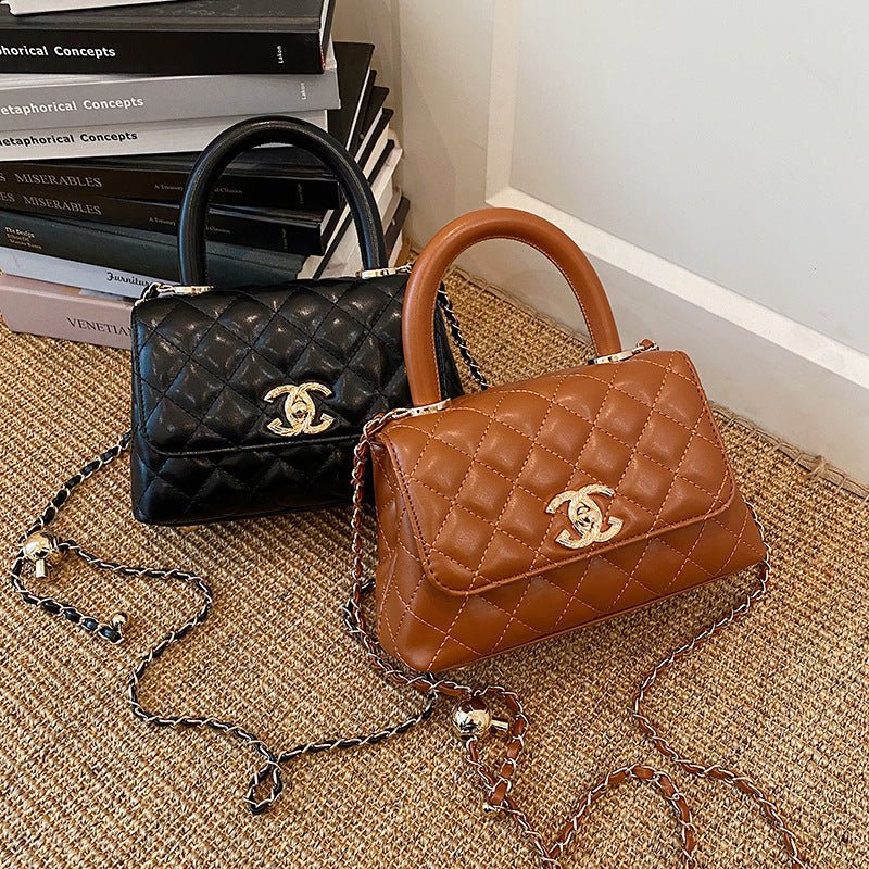 Quilted Flap Crossbody Handbag with Top Handle