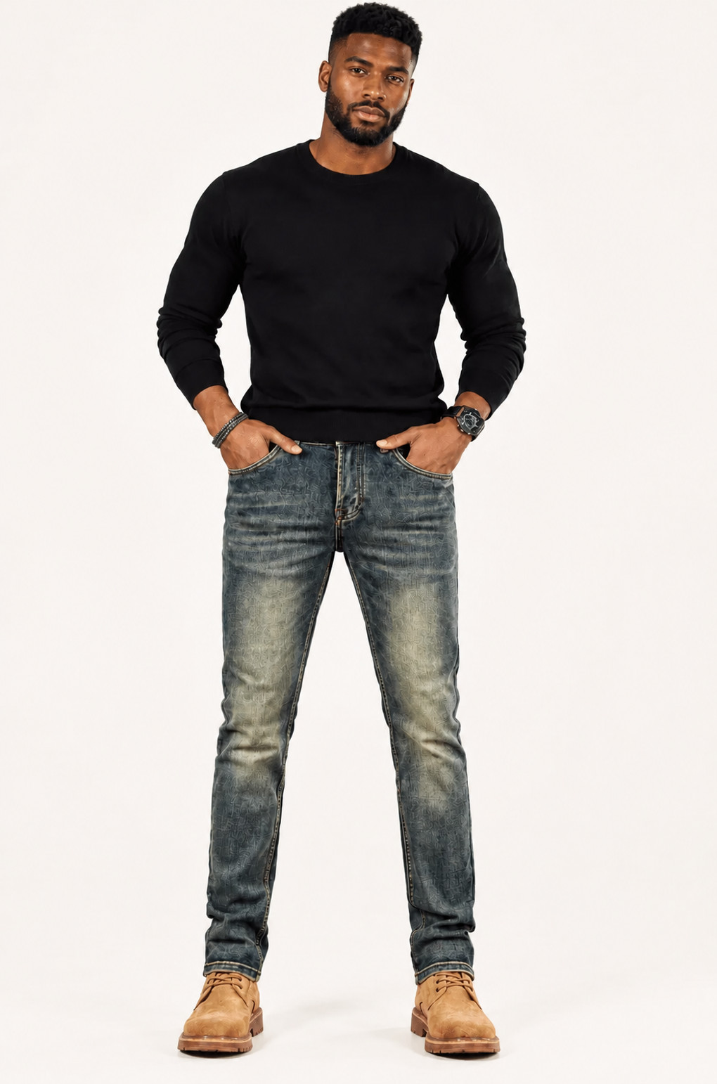 Men's Slim Fit Straight Leg Stretch Jeans with Five Pockets