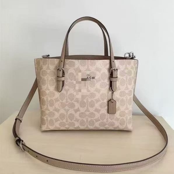 Patterned Zip-Top Tote Bag with Rolled Handles and Detachable Crossbody Strap