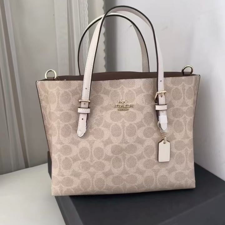 Patterned Zip-Top Tote Bag with Rolled Handles and Detachable Crossbody Strap