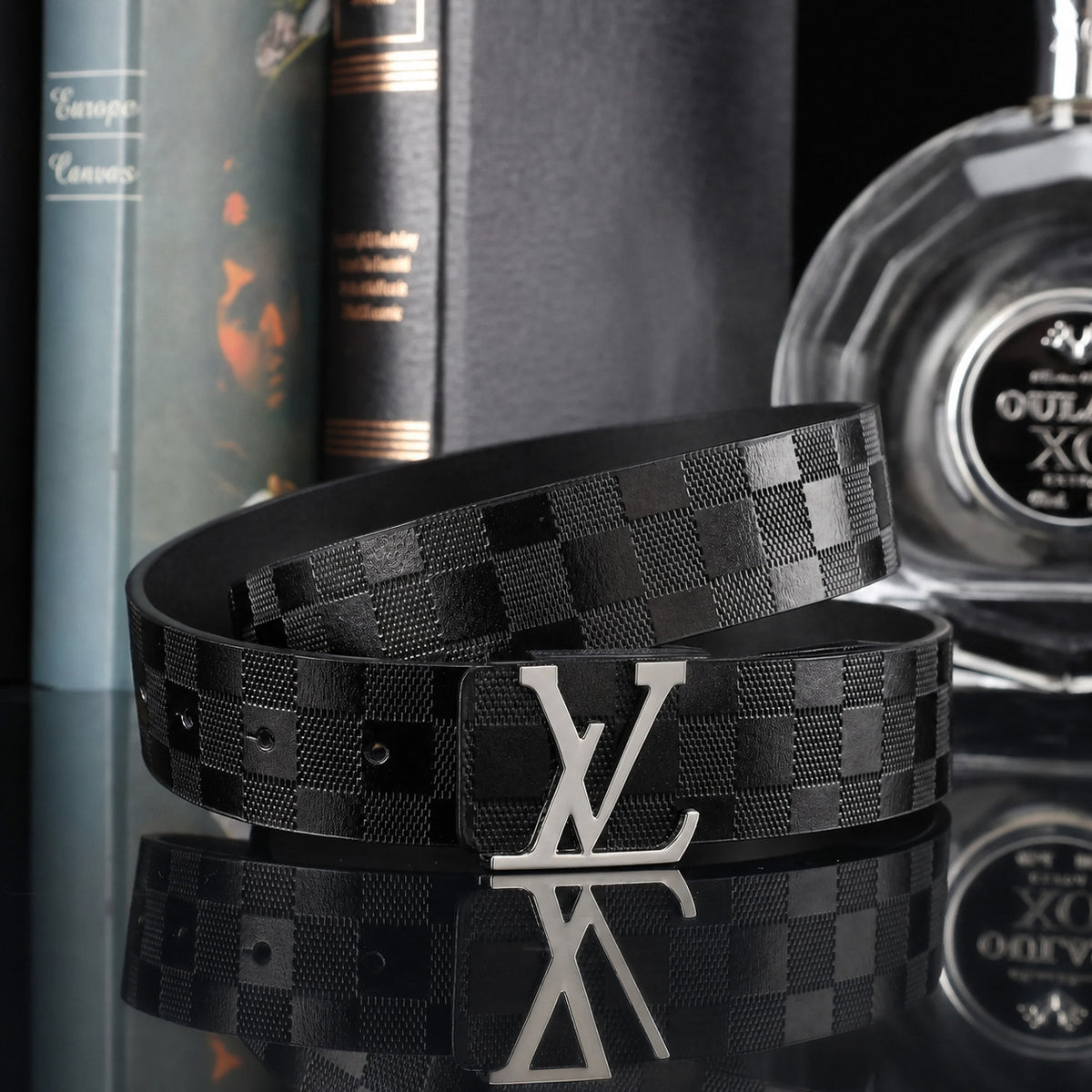 Men's Checkered Belt with Adjustable Pin Buckle