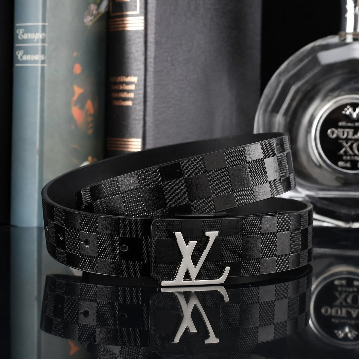 Men's Checkered Belt with Adjustable Pin Buckle