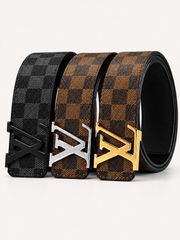 Men's Checkered Belt with Adjustable Pin Buckle