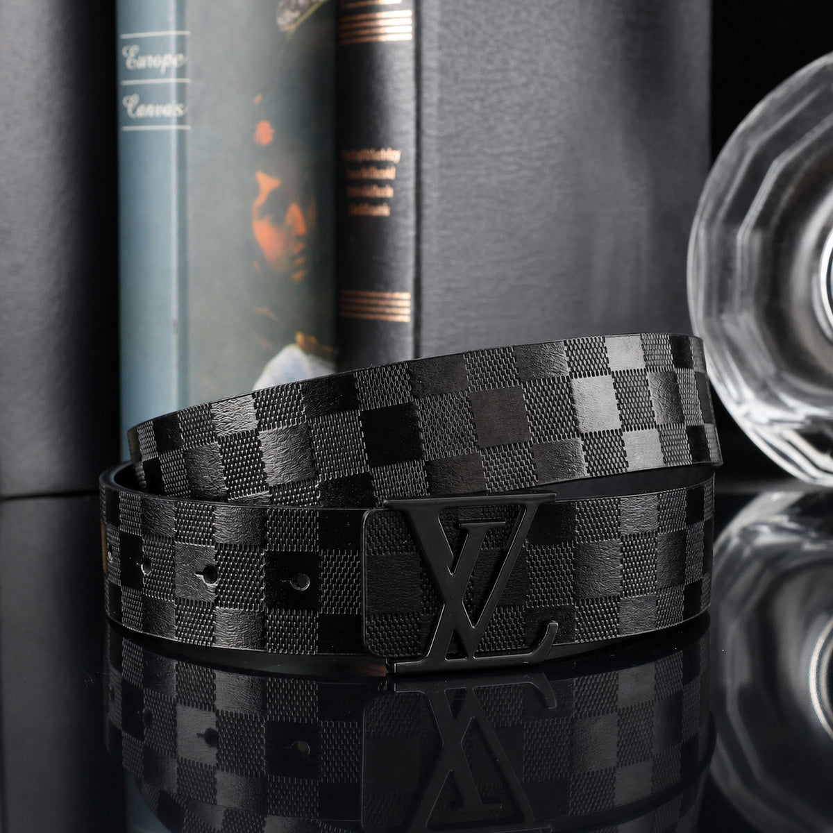 Men's Checkered Belt with Adjustable Pin Buckle