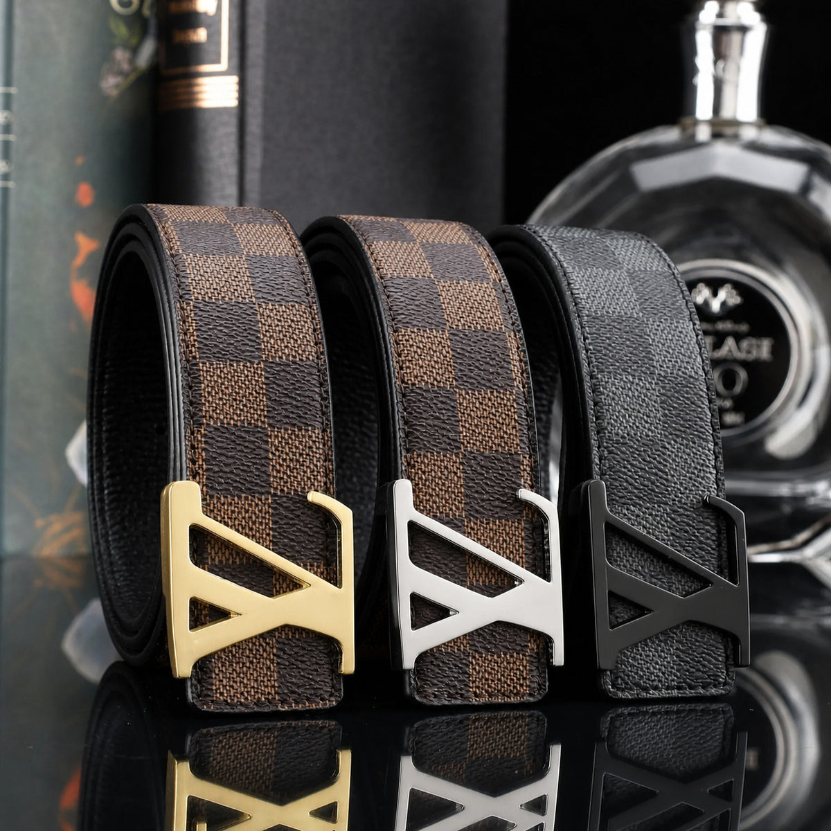 Men's Checkered Belt with Adjustable Pin Buckle