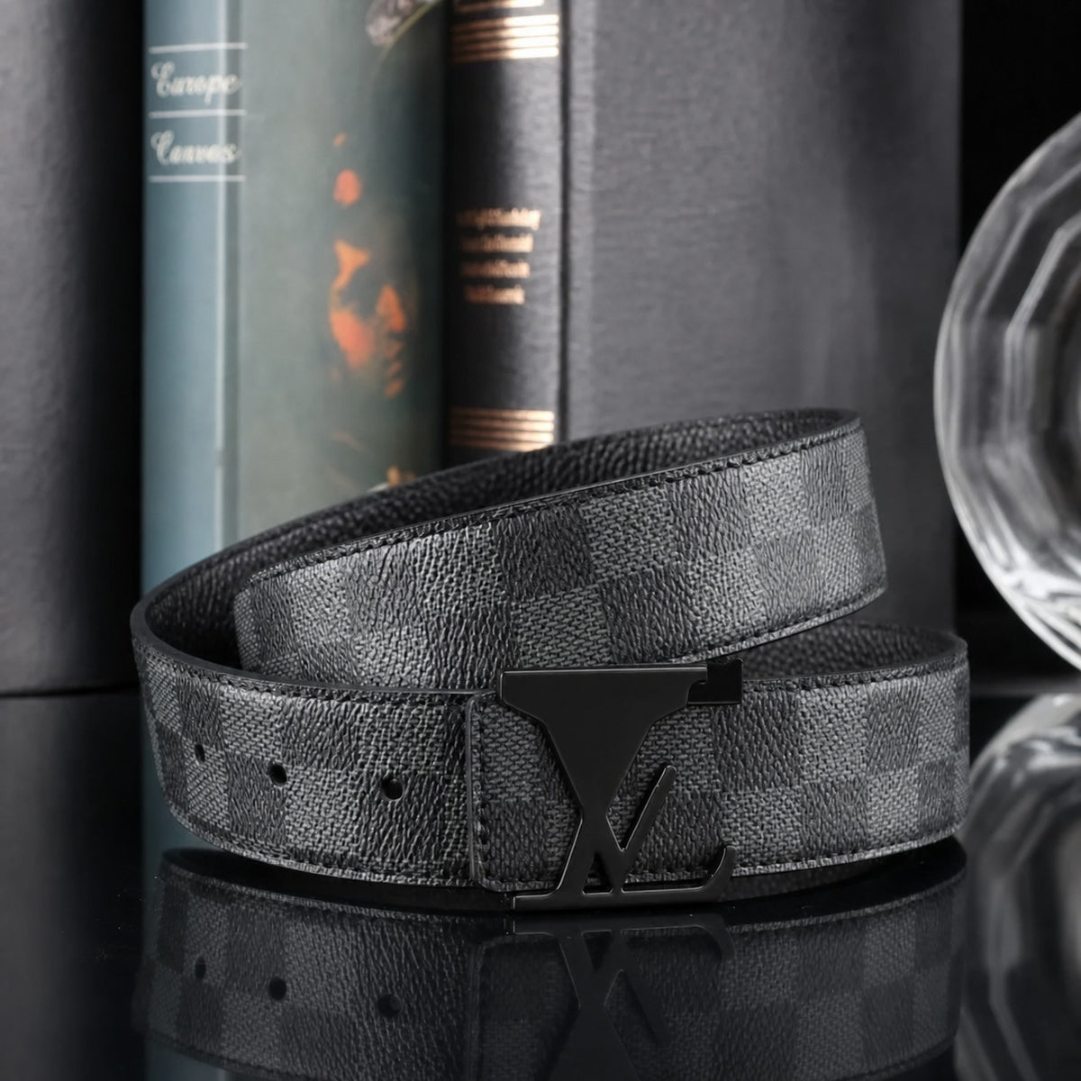 Men's Checkered Belt with Adjustable Pin Buckle