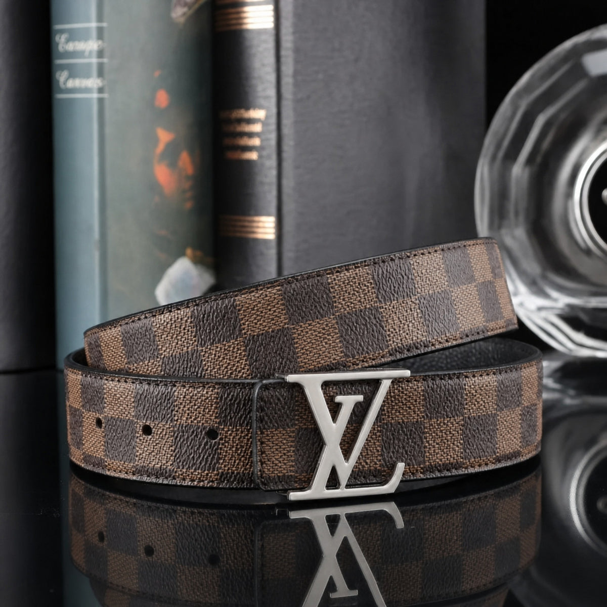Men's Checkered Belt with Adjustable Pin Buckle