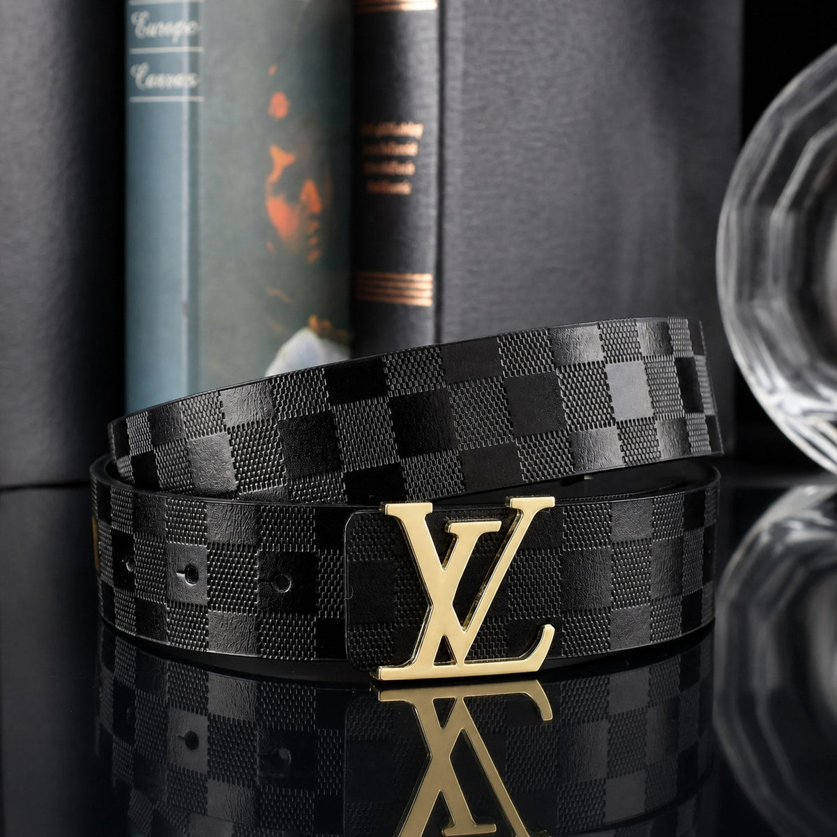 Men's Checkered Belt with Adjustable Pin Buckle