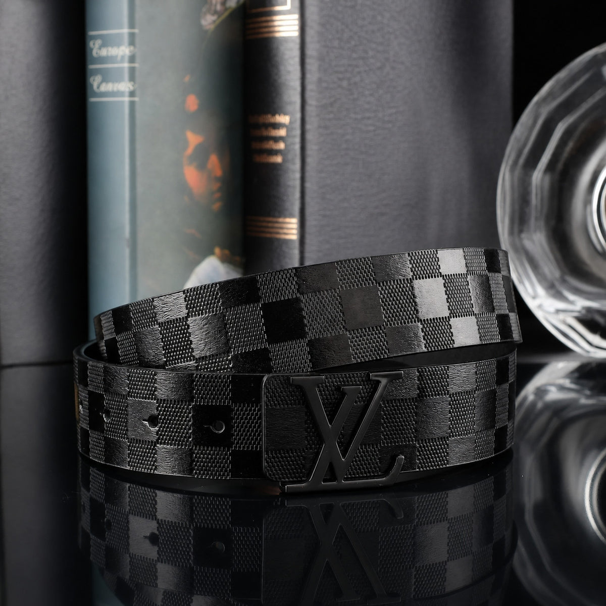 Men's Checkered Belt with Adjustable Pin Buckle