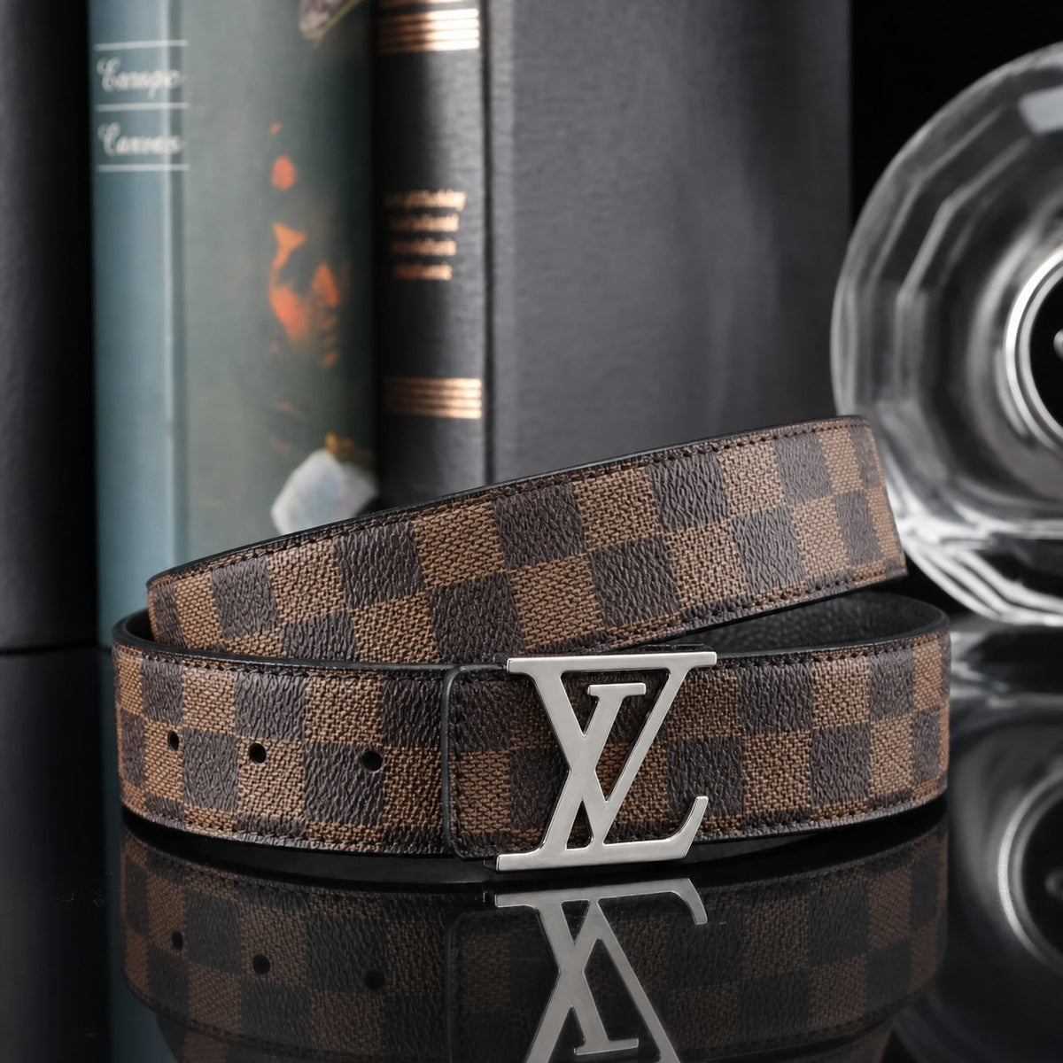 Men's Checkered Belt with Adjustable Pin Buckle