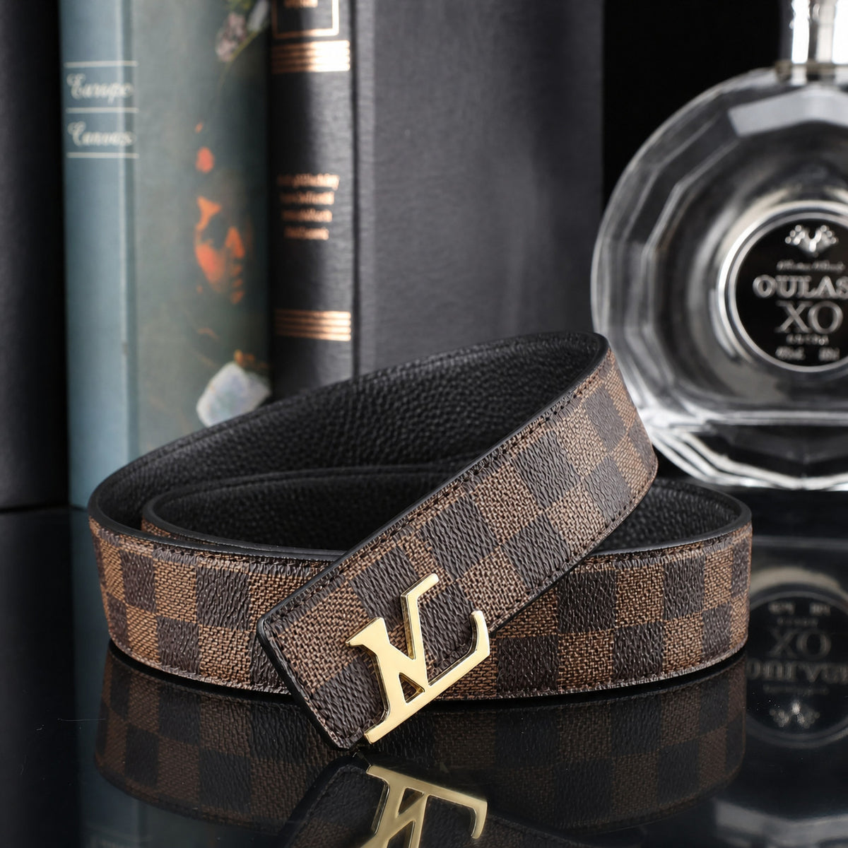 Men's Checkered Belt with Adjustable Pin Buckle