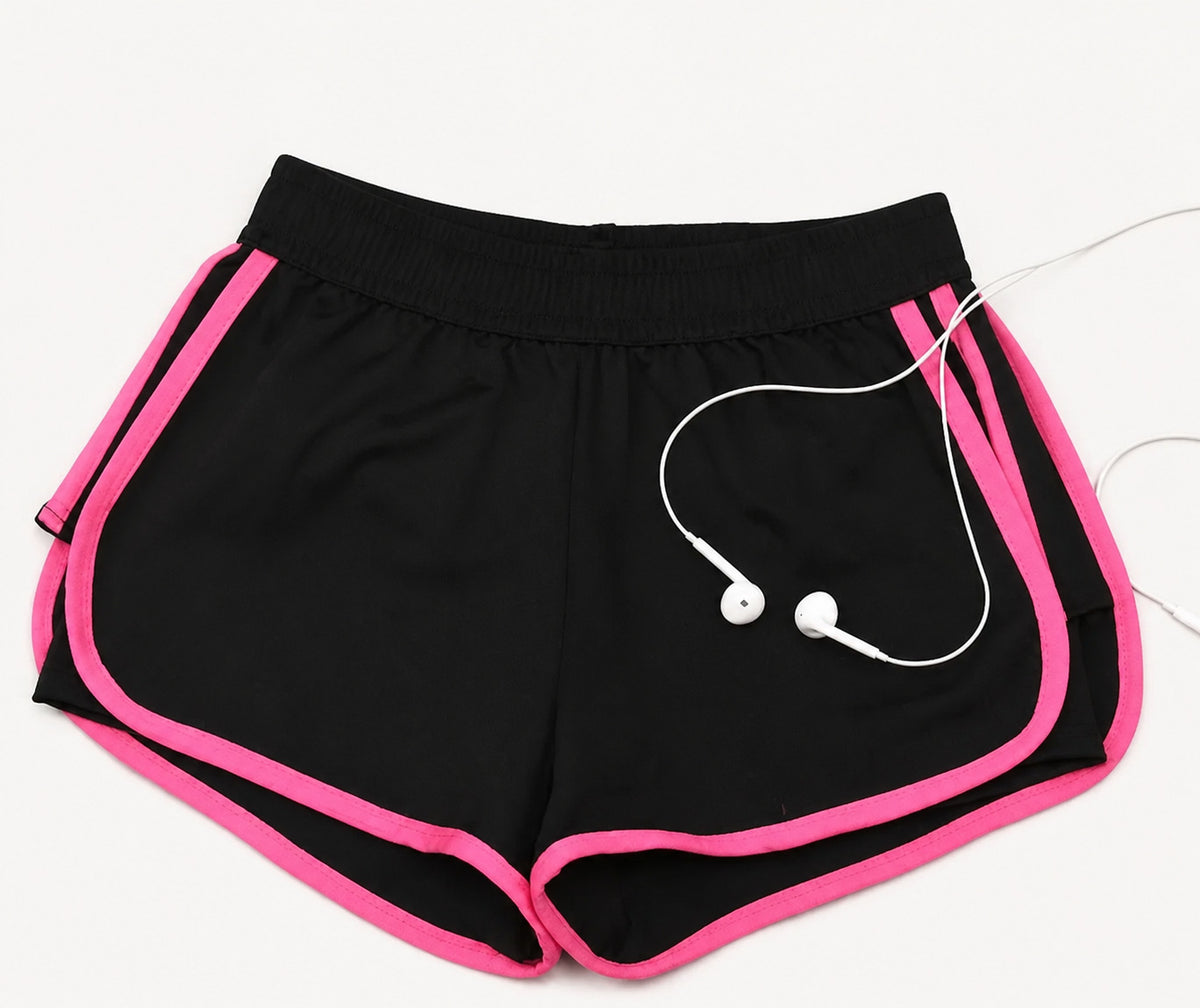 Women's Athletic Running Shorts with Elastic Waistband and Curved Hem