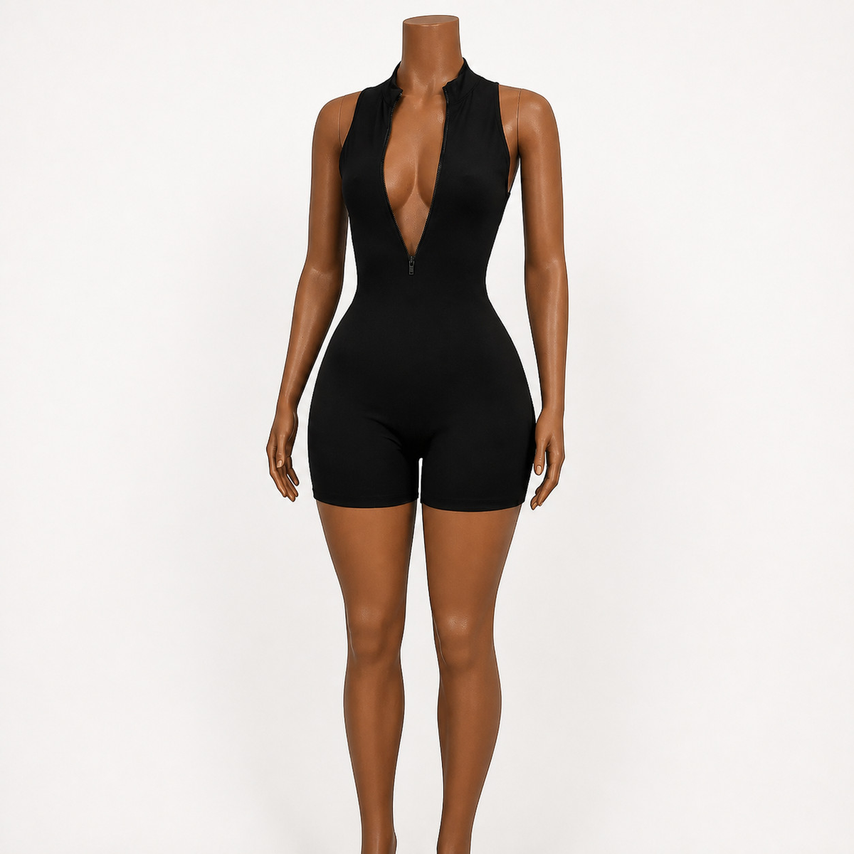 Sleeveless Deep V Neck Zip Front Playsuit