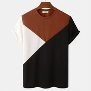 Geometric Stripe Tee For Men Premium Modern Short Sleeve Top With Panel Design Detail