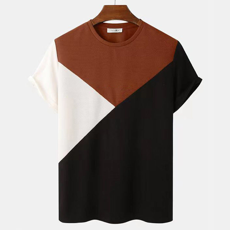 Geometric Stripe Tee For Men Premium Modern Short Sleeve Top With Panel Design Detail