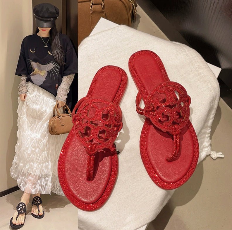 Women's Slip On Slide Sandals with Embellished Wide Strap