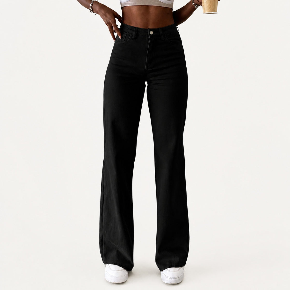 Women's High Waist Flared Jeans with Frayed Hem