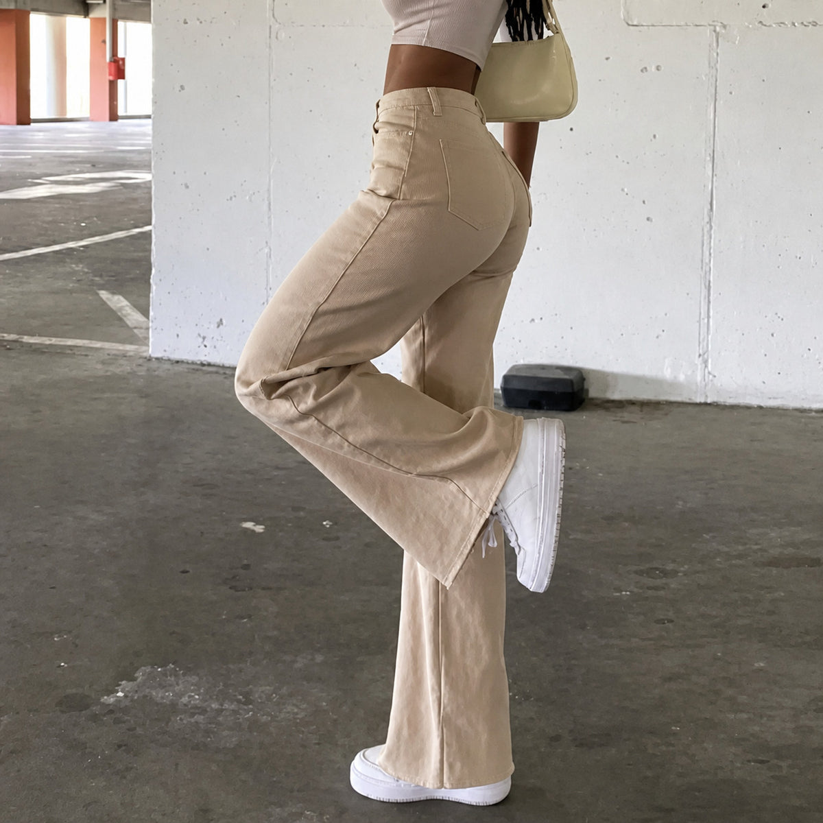 Women's High Waist Flared Jeans with Frayed Hem