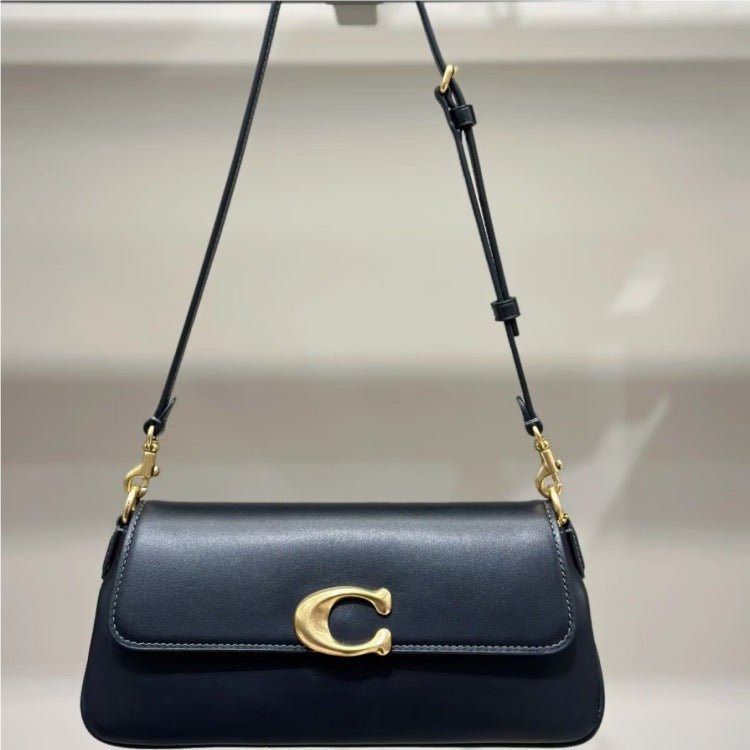 Compact Baguette Crossbody Bag with Adjustable Strap and Flap Closure