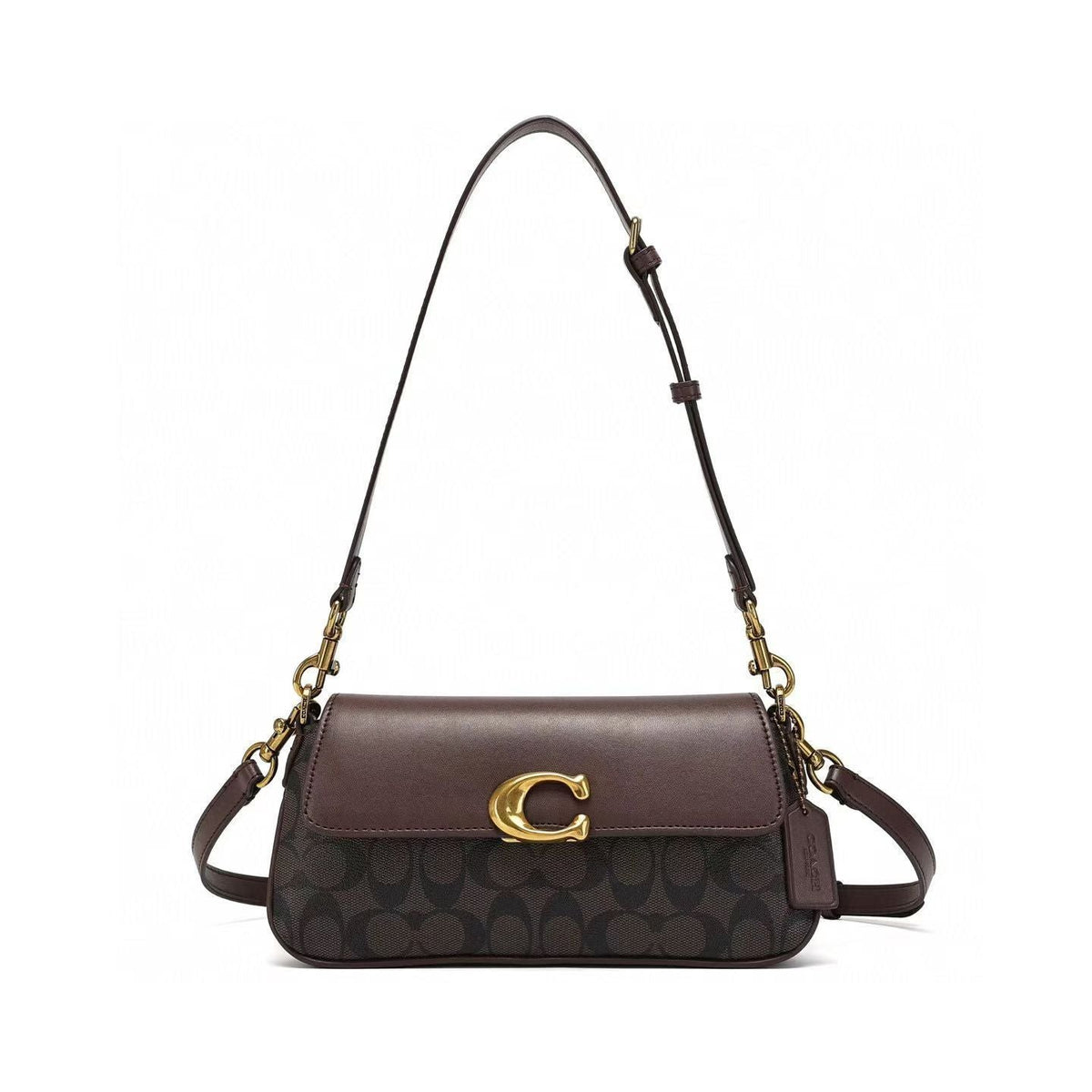 Compact Baguette Crossbody Bag with Adjustable Strap and Flap Closure