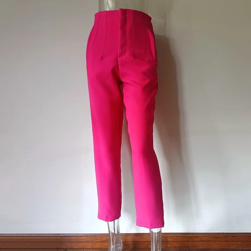 Women's High Waist Pleated Straight Leg Trousers